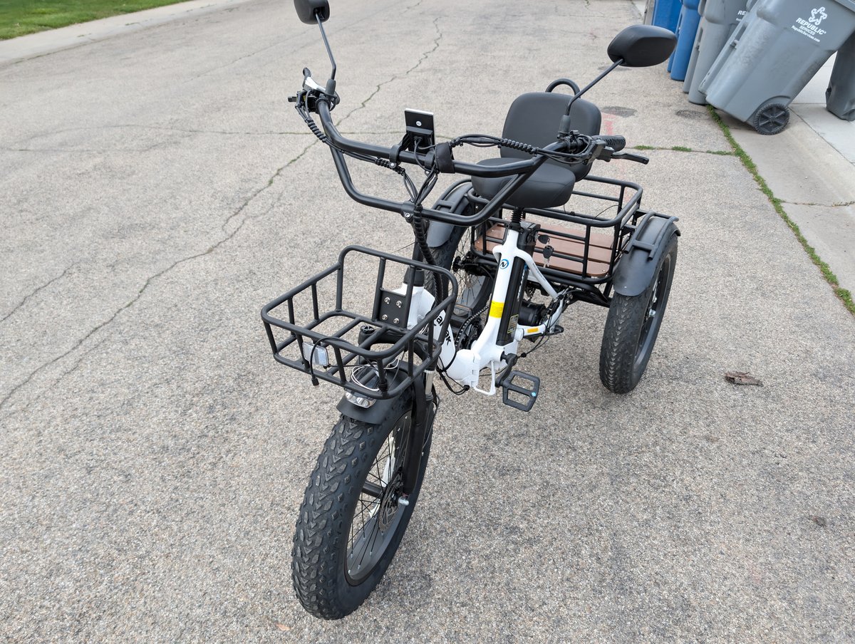 White three wheeled electric bike with rear seat photo 3